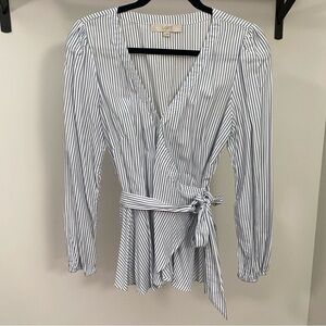 ⭐️ 2/$30 ⭐️ LOFT Blue & White Striped Wrap Blouse